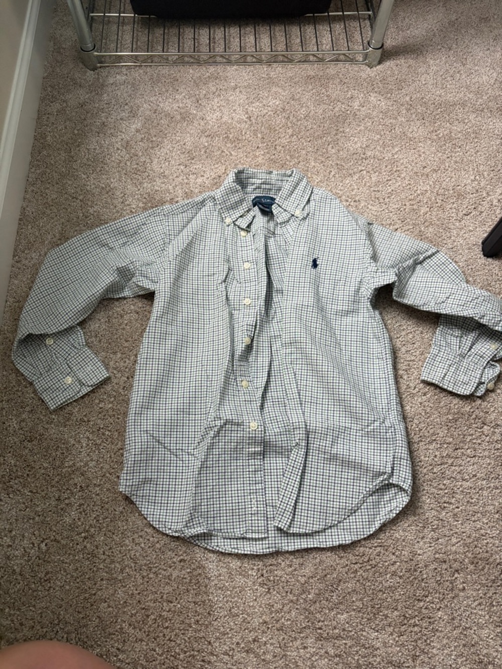Ralph Lauren Boys Button Down / Size 8 / Navy + Green / Cotton